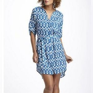 ANTHROOLOGIE Maeve Ikat Belted Shirt Dress, Turquoise Blue & White, Sz - XS